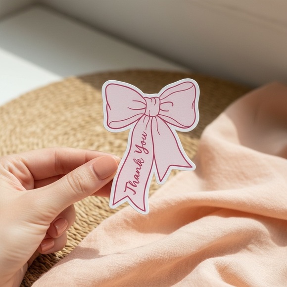 STICKERAFT Other - Pink Bow Thank You Cards – 50 pcs | Cute Packaging Insert NEW